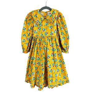 Mousefeathers Mustard Yellow Floral Prairie Ruffle Dress 5 5T Peter Pan Collar